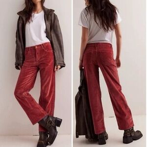 NWOT we the free risk taker high rise straight corduroy pants in bossa nova red